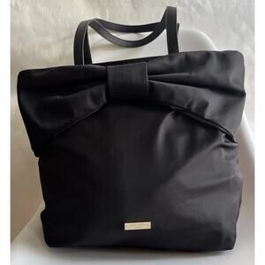 Kate Spade Black Nylon Bow Tote Shoulder Bag Gold Logo Large